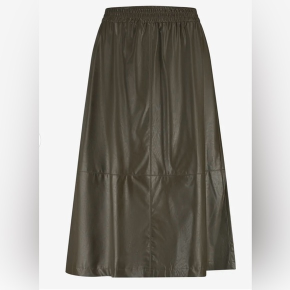 Jane Lushka Nitty Eco Faux Leather Midi Skirt Olive Green size Large